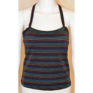 Bershka Night 70’s Style Colorful Metallics Halter Open Back Tank Top Sz L - 30